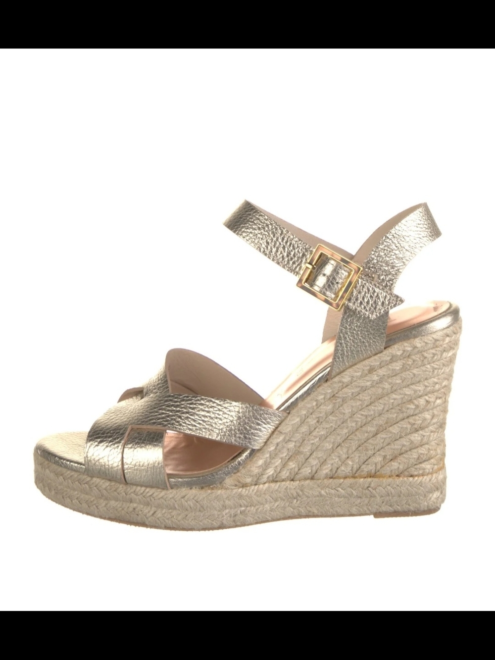 Ted Baker Metallic Gold Leather Espadrille Wedge Sandals